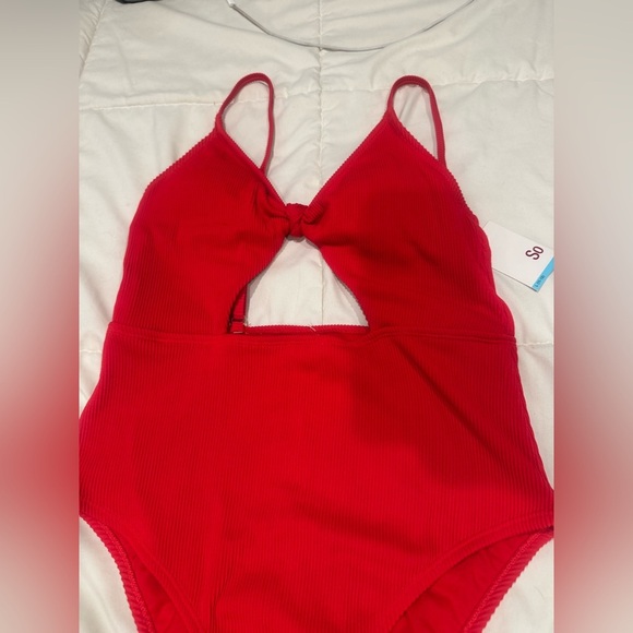SO Red Women's One Piece Swimsuit with Twist Front - Picture 6 of 7
